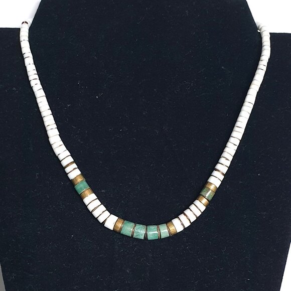 Vintage 1980s Southwestern Heishi-Style Shell & Chrysocolla Necklace - Picture 1 of 12